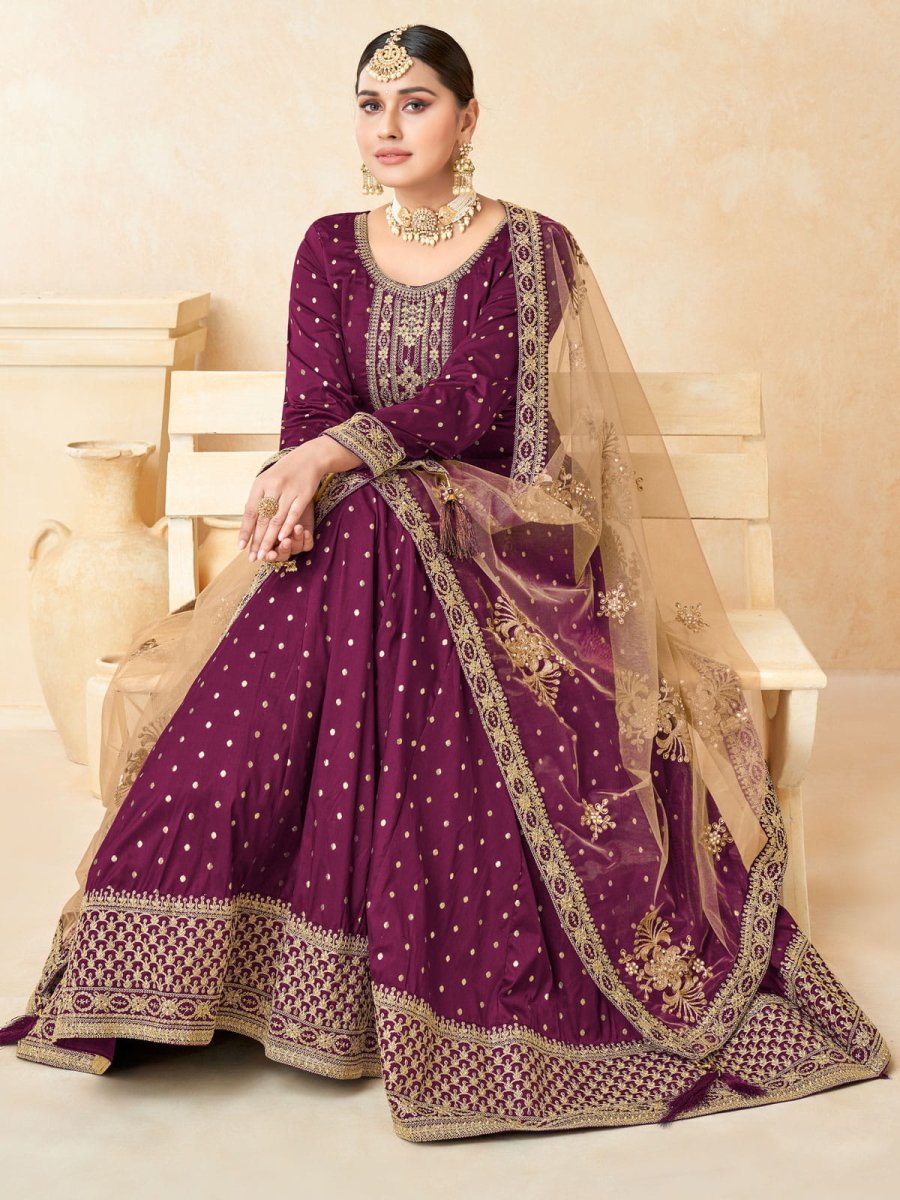 Purple Tafeta Butti Festive-Wear Anarkali Suit - Inddus.com