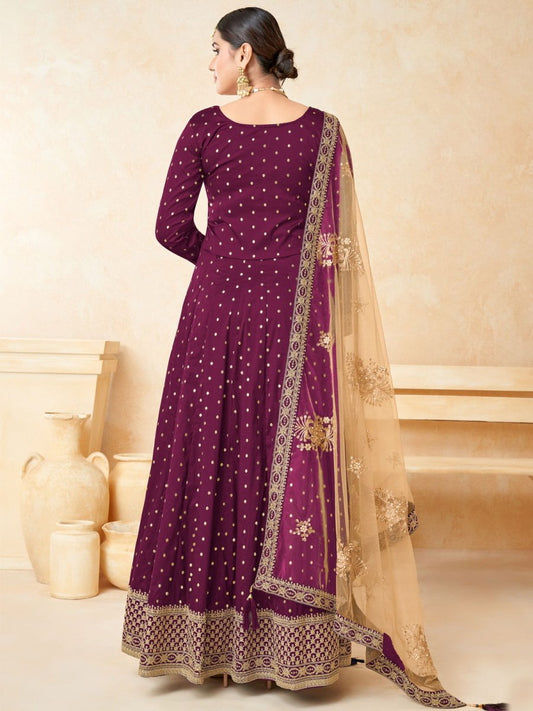 Purple Tafeta Butti Festive-Wear Anarkali Suit - Inddus.com