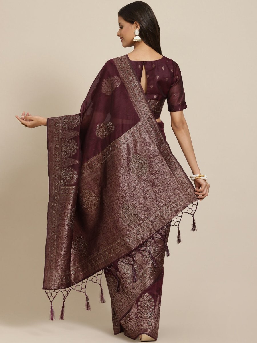 Purple Zari Woven Embellished Banarasi Saree - Inddus.com