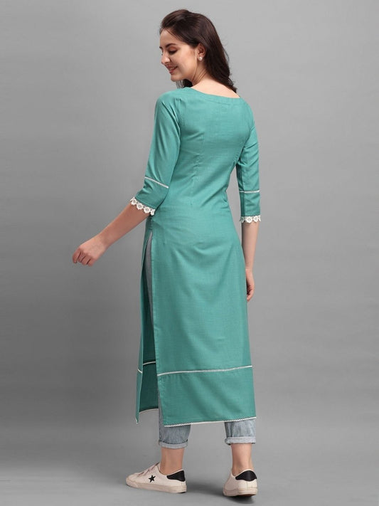 Rama Green Laced Kurta - Inddus.com