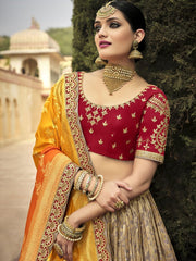 Red and Orange Silk Partywear Lehenga Choli - Inddus.com