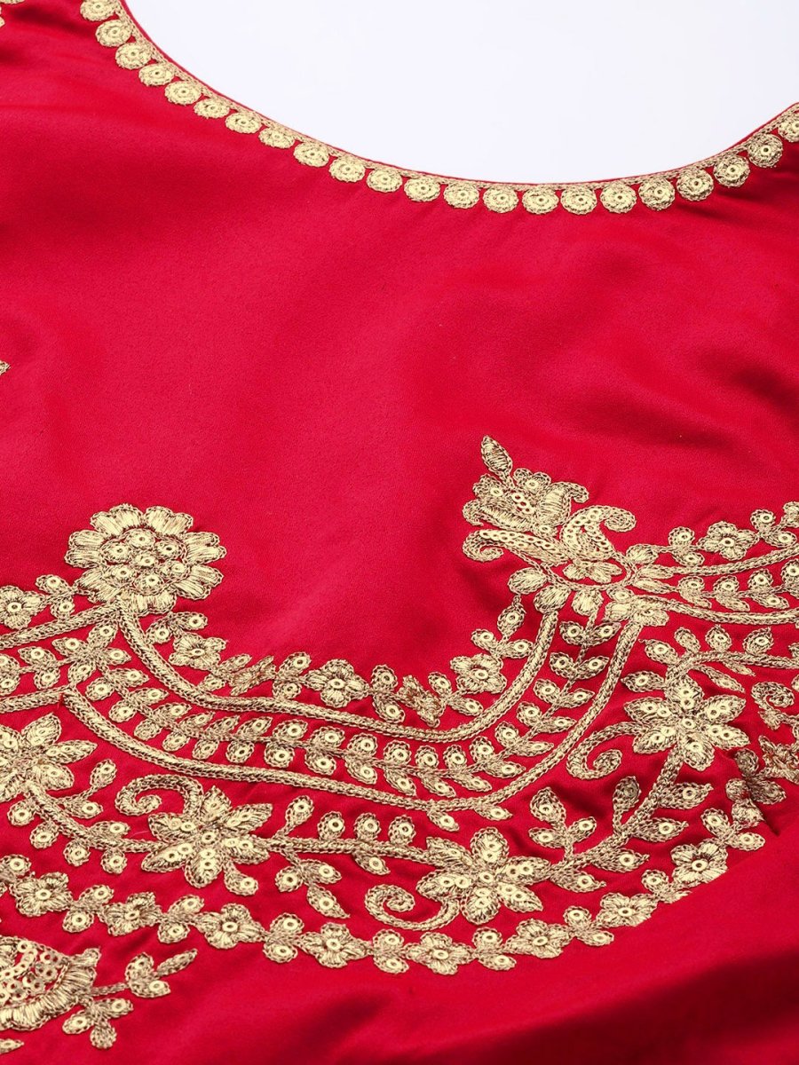 Red Embroidered Anarkali Kurta with Dupatta - Inddus.com