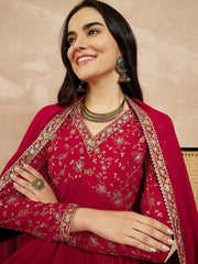 Red Floral Yoke Design Gotta Patti Georgette Anarkali Kurta With Dupatta - Inddus.com