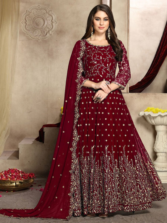 Red Georgette Festive Wear Anarkali Suit - Inddus.com