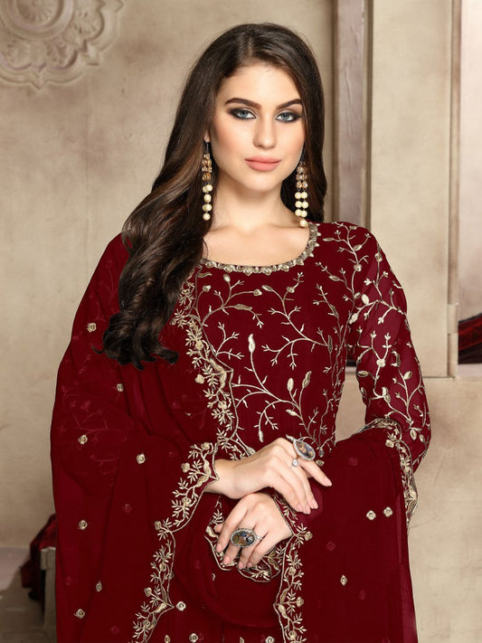 Red Georgette Festive Wear Anarkali Suit - Inddus.com