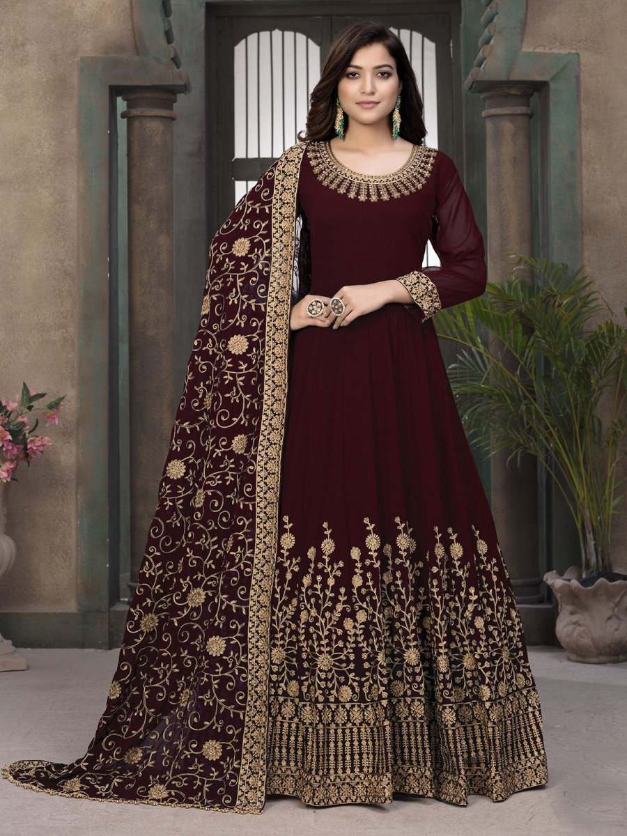 Red Georgette Partywear Anarkali Suit - Inddus.com