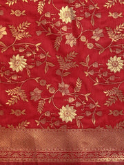 Red & Gold-Coloured Silk Blend Woven Design Banarasi Saree - Inddus.com