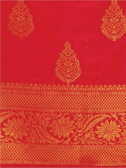 Red & Gold-Toned Woven Design Zari Silk Blend Saree - Inddus.com