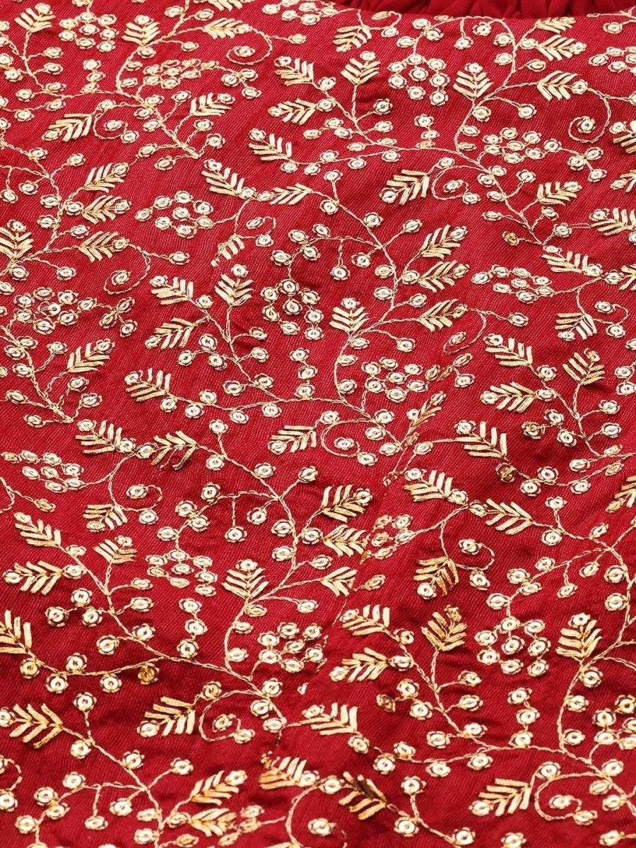 Red & Golden Embroidered Crop Top - inddus-us