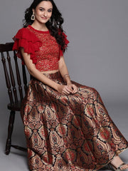 Red & Golden Embroidered Crop Top - inddus-us