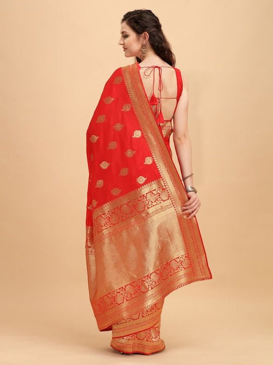 Red & Golden Ethnic Motifs Zari Jashn Saree - Inddus.com