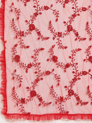 Red Net Embroidered Ruffled Saree - Inddus.com