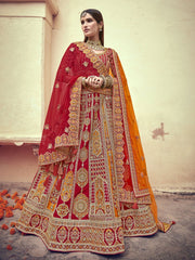 Red Silk Festive Lehenga Choli - Inddus.com