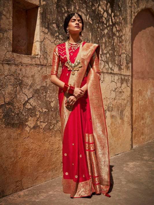 Red Silk festive wear Saree - Inddus.com