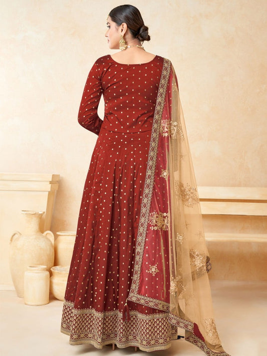 Red Tafeta Butti Festive-Wear Anarkali Suit - Inddus.com