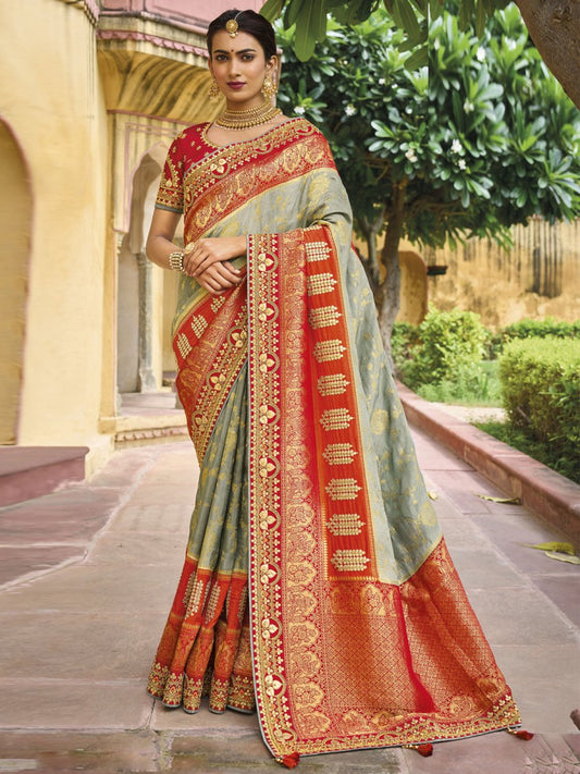 Red Viscose Silk Traditional Saree - Inddus.com