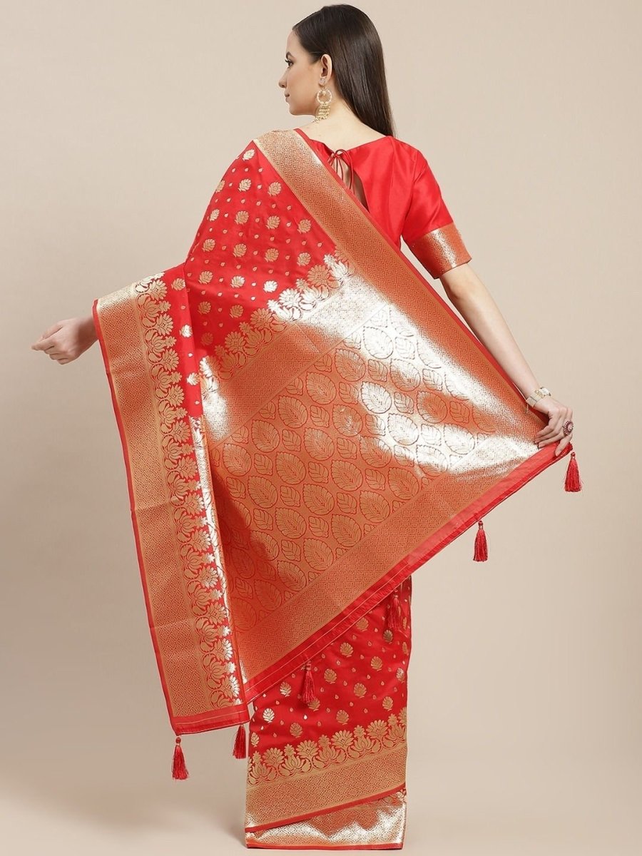 Red Zari Woven Saree - inddus-us