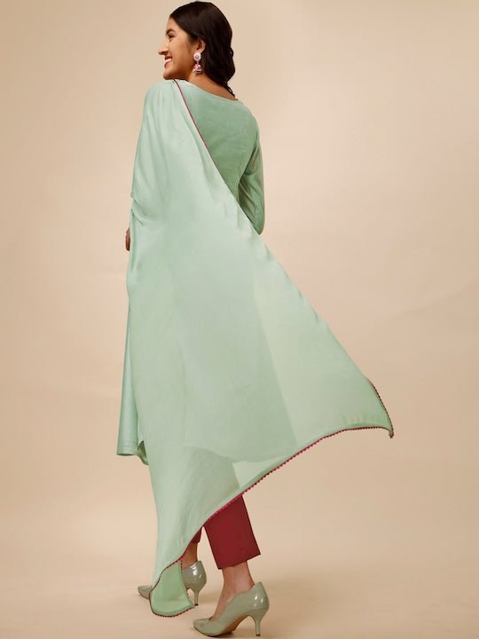 Regular Chanderi Cotton Kurta with Trousers & Dupatta - Inddus.com