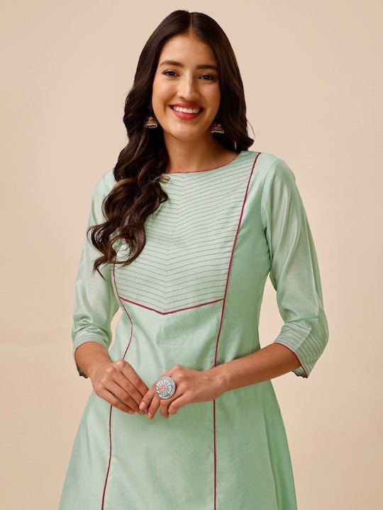 Regular Chanderi Cotton Kurta with Trousers & Dupatta - Inddus.com