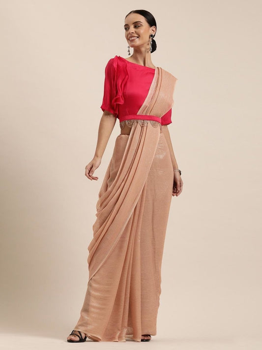 Rose Gold Lurex Viscose Saree with Belt - inddus-us