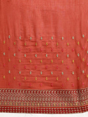 Rust Silk Blend Embroidered Party Wear Embellished Saree - inddus-us