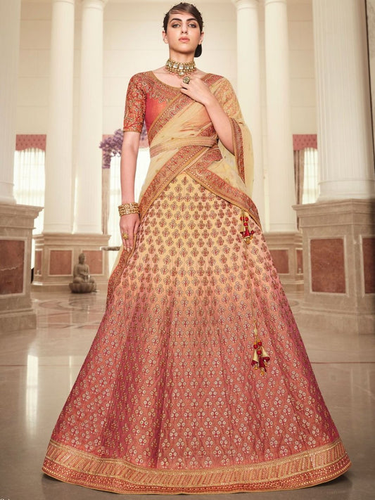 Rust Silk Wedding Lehenga Choli - Inddus.com