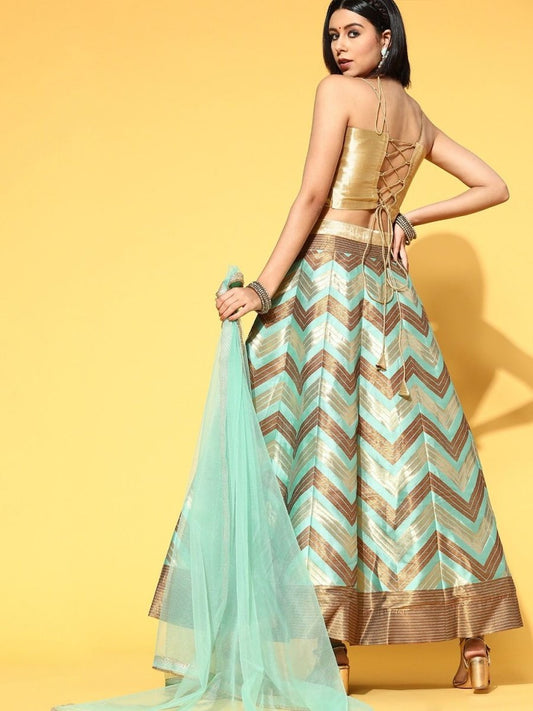 Sea Green Lehenga with Blouse and Dupatta - Inddus.com