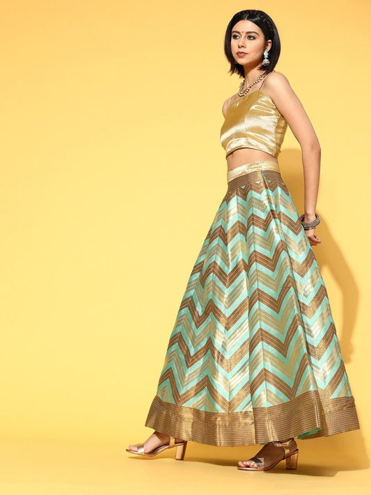 Sea Green Lehenga with Blouse and Dupatta - Inddus.com