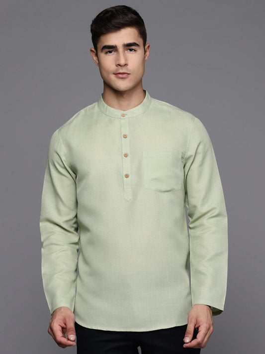 Sea Green Solid Linen Blend Kurta - Inddus.com