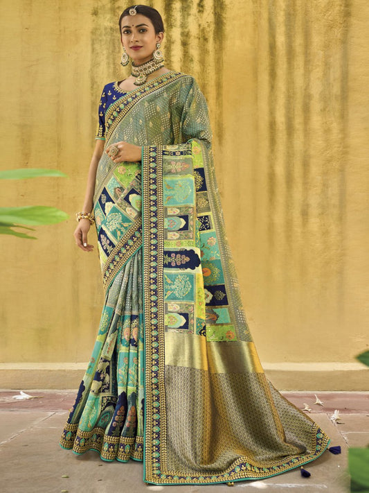 Sea Green Viscose Silk Traditional Saree - Inddus.com