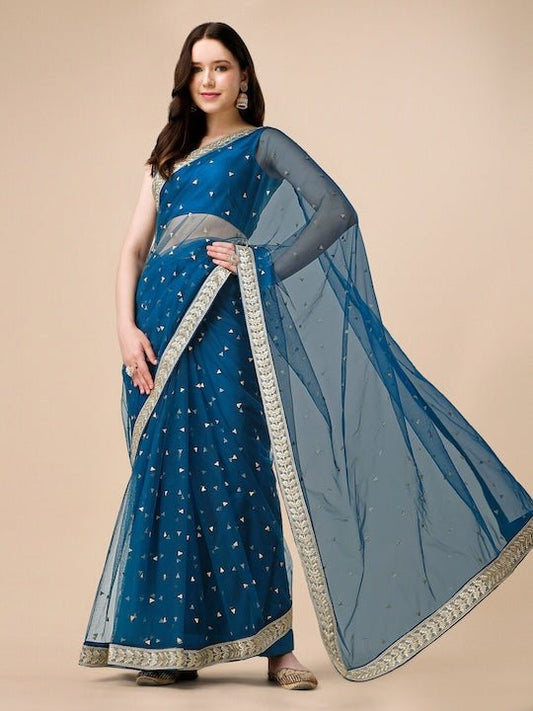 Sequinned Embroidered Net Saree