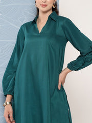 Shirt Collar Puff Sleeves Kurta With Trousers - Inddus.com