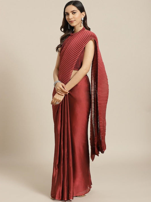 Silk Blend Maroon Festive Saree - inddus-us