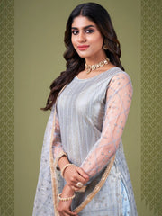 Sky Blue Embroidered Festive-Wear Straight-Cut-Suit - Inddus.com