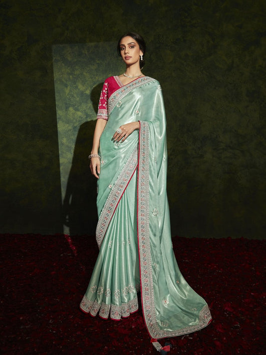 Sky Blue Silk Traditional Saree - Inddus.com