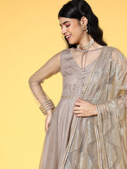 Solid Net Scalloped Edge Kurta Set - Inddus.com