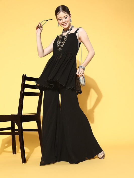 Solid Poly-Chiffon Swirling Volume Kurta Set - Inddus.com