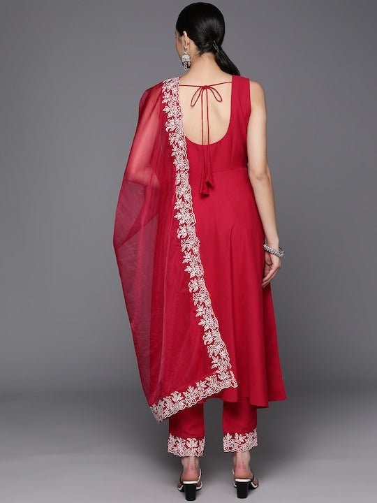 Solid Regular Kurta with Trousers & With Dupatta - Inddus.com