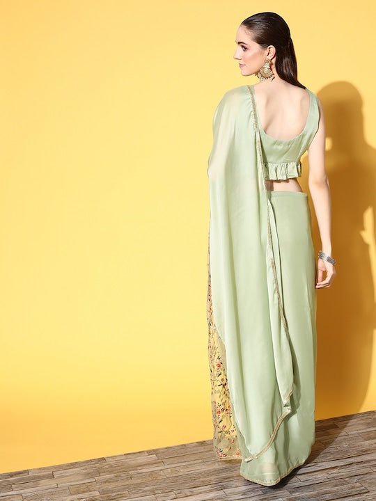 Solid Satin Saree with Embroidered border - Inddus.com