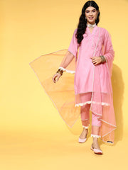 Solid Silk Blend Scalloped Edge Kurta Set - Inddus.com