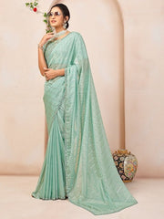 Striped Mirror Work Organza Saree