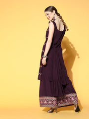 Striped Poly-Georgette Swirling Volume Kurta Set - Inddus.com