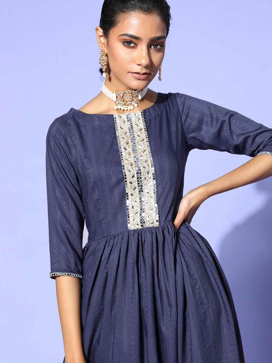 Stunning Blue Cotton All in the Details Kurta - Inddus.com