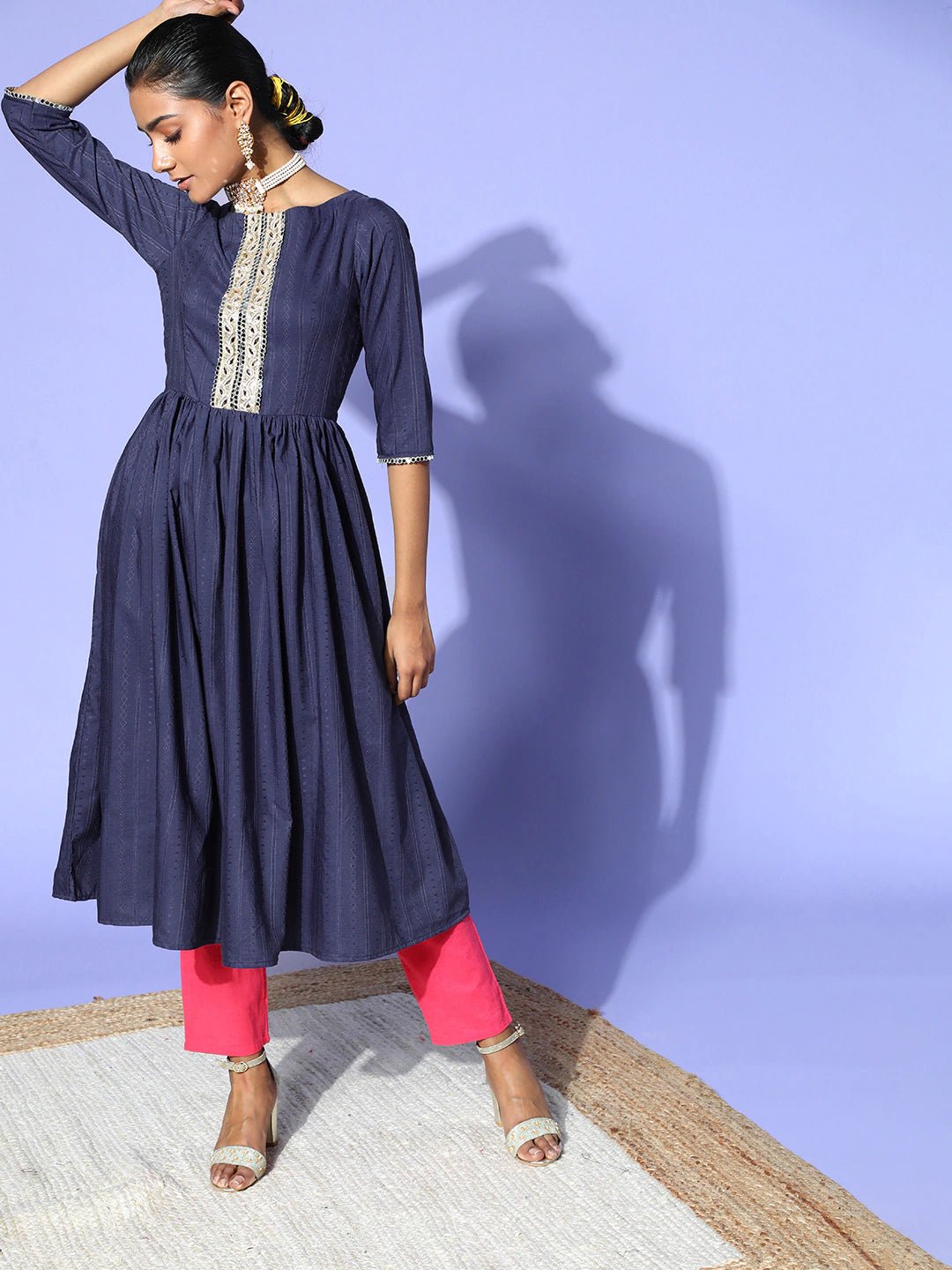 Stunning Blue Cotton All in the Details Kurta - Inddus.com