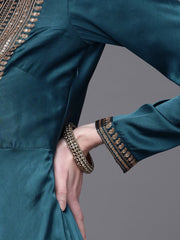 Teal Embroidered Anarkali Kurta with Dupatta - Inddus.com