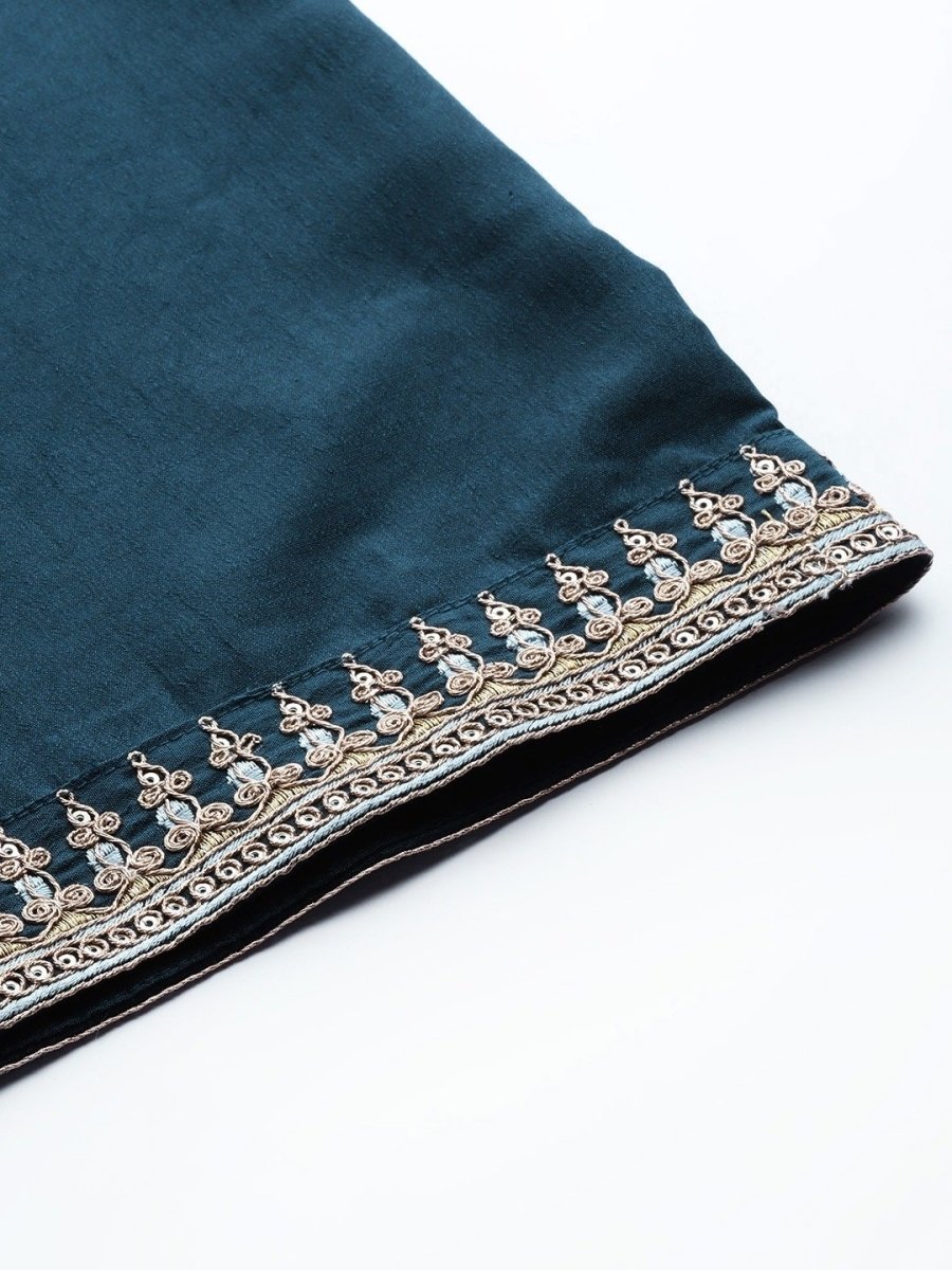 Teal Embroidered Kurta with Sharara and Net Dupatta - Inddus.com