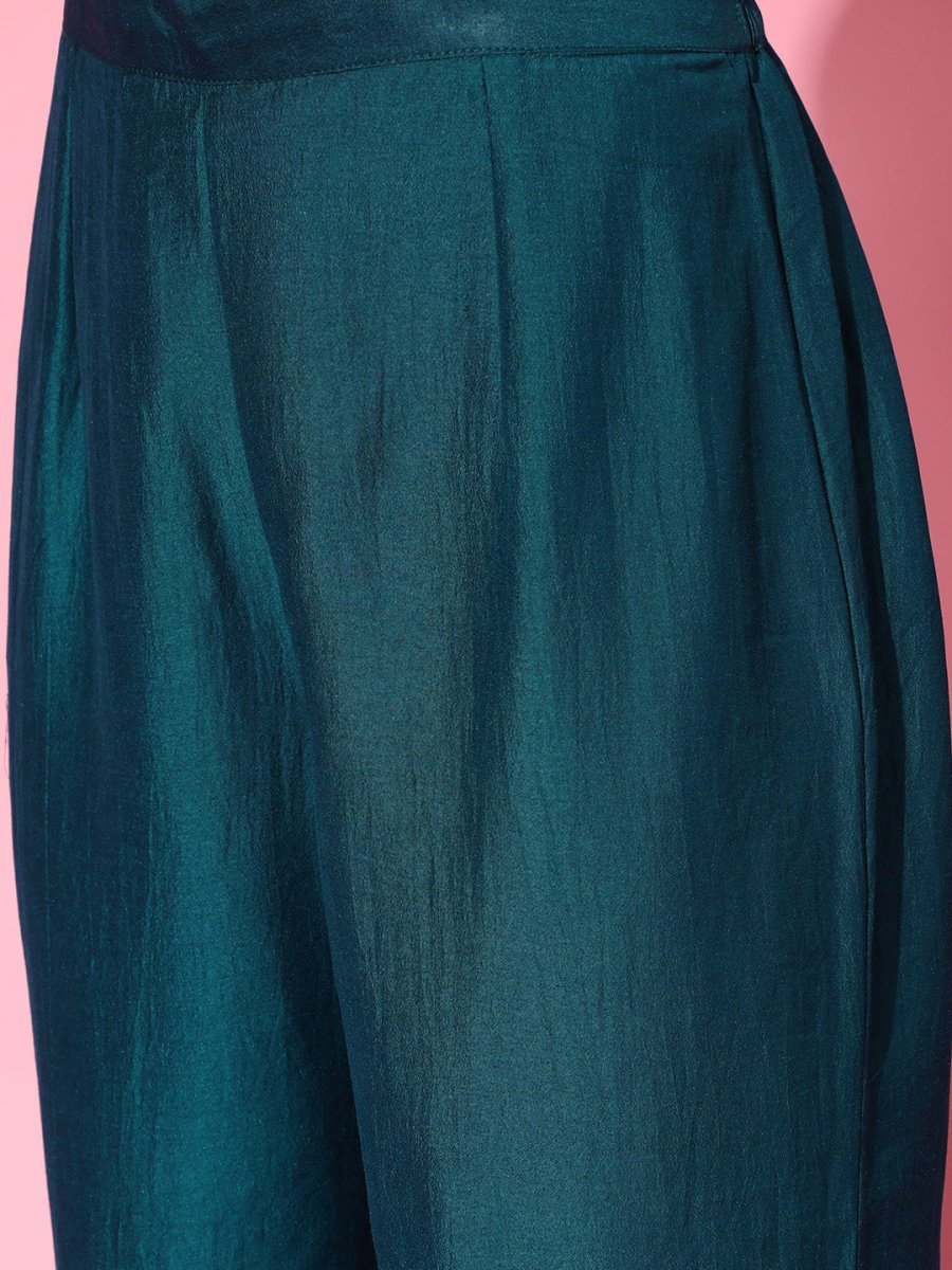 Teal Silk Blend Solid with Salwar Kameez Duppata - Inddus.com