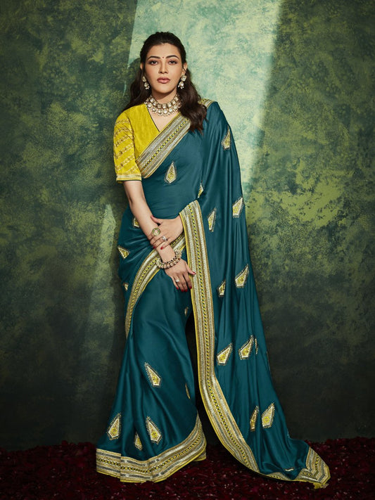 Teal Silk Traditional Saree - Inddus.com