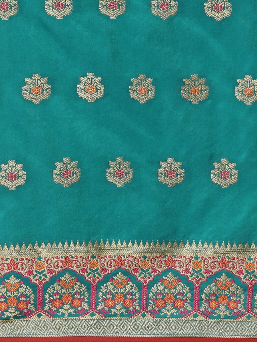 Teal Zari Woven Banarasi Saree - Inddus.com