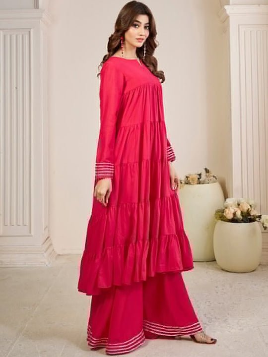 Tiered Gotta Patti Kurta with Sharara - Inddus.com